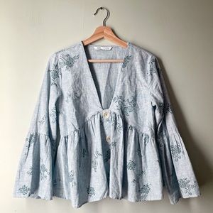 Zara Peplum Blouse with Bell Sleeves